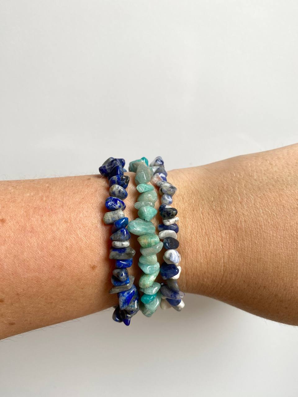 Trio de Pulseiras Foco e Concentração - Lapis Lazuli, Amazonita, Sodalita